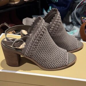 Vince Camuto Gray Peep-Toe Block Heels